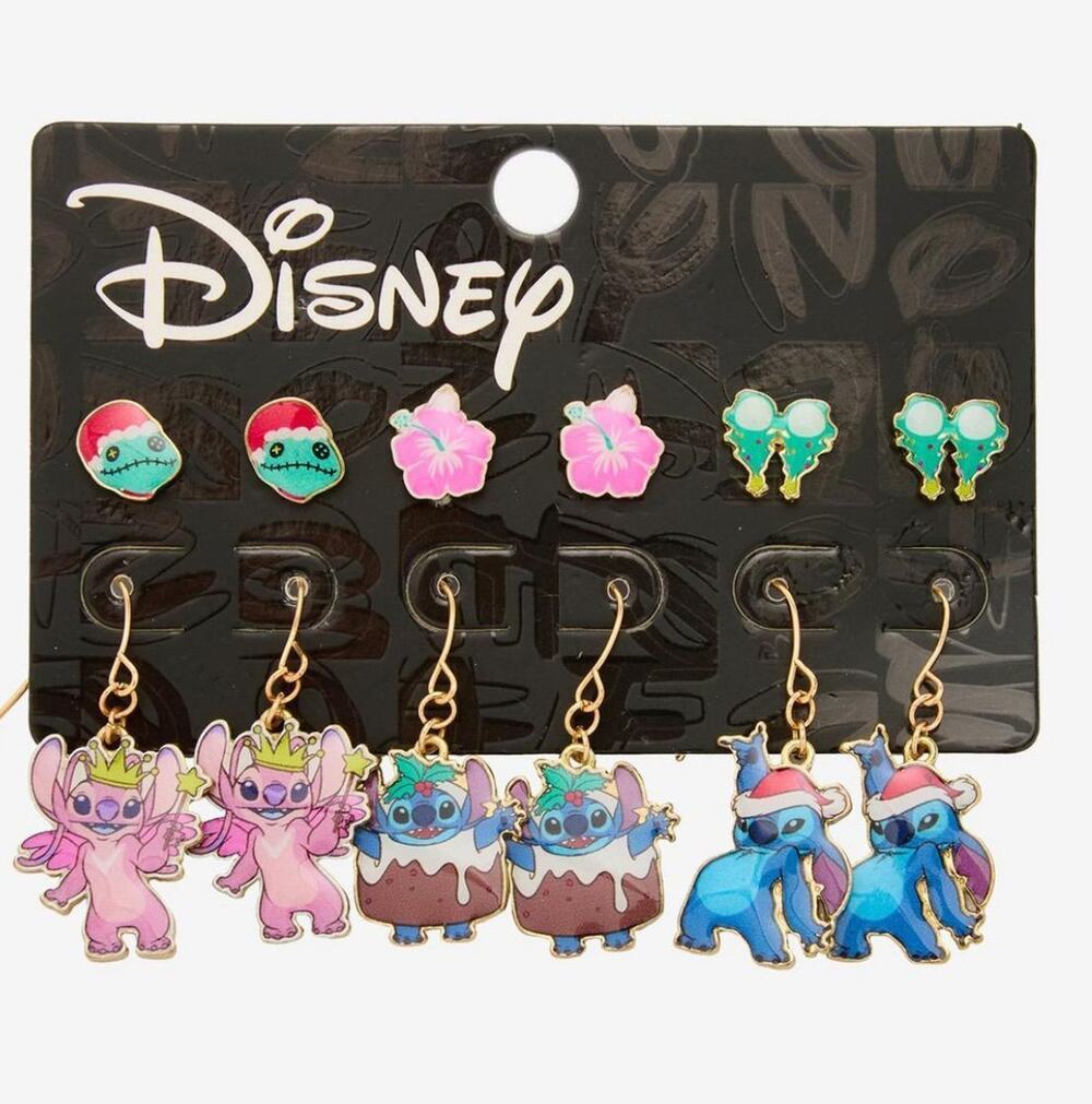 Disney Jewelry Stitch Angel and Scrump Christmas Holiday 6 Pack Earring Set